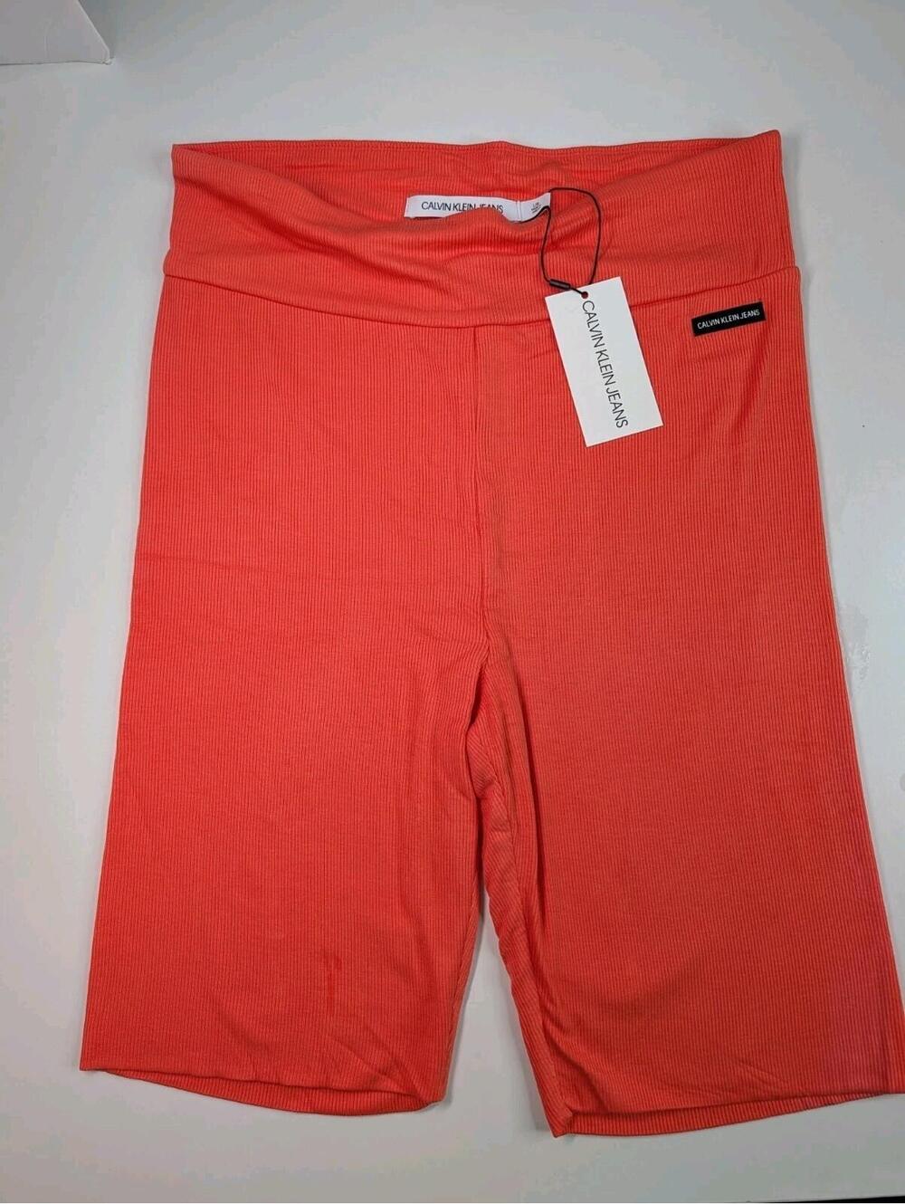Calvin Klein Jeans NWT Ribbed Biker Shorts Womens Large Coral CJ0S8027